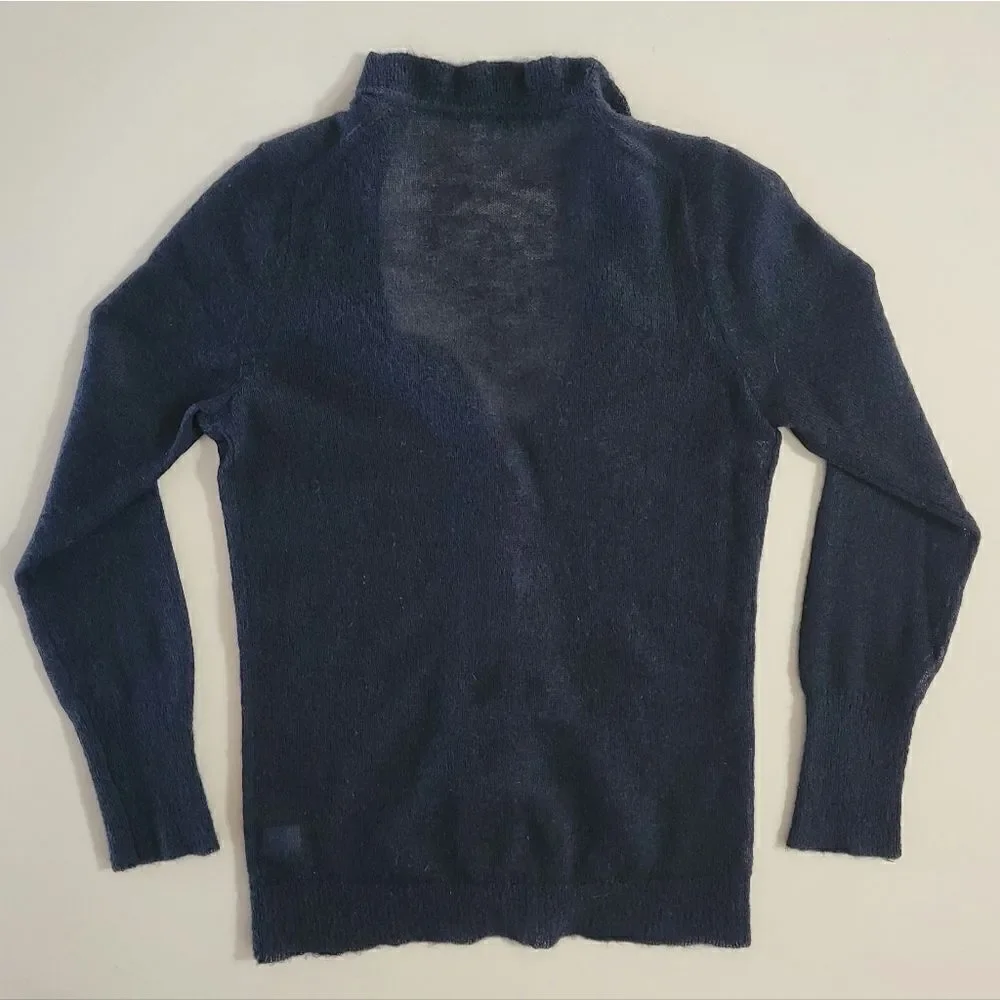 J. Crew Women's Navy Ruffle V-neck Mohair Long Sleeve Cardigan Sweater